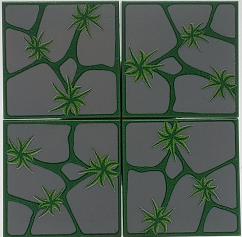 Cobblestone Tile 4 Pack - Light Grey Stone with Grass